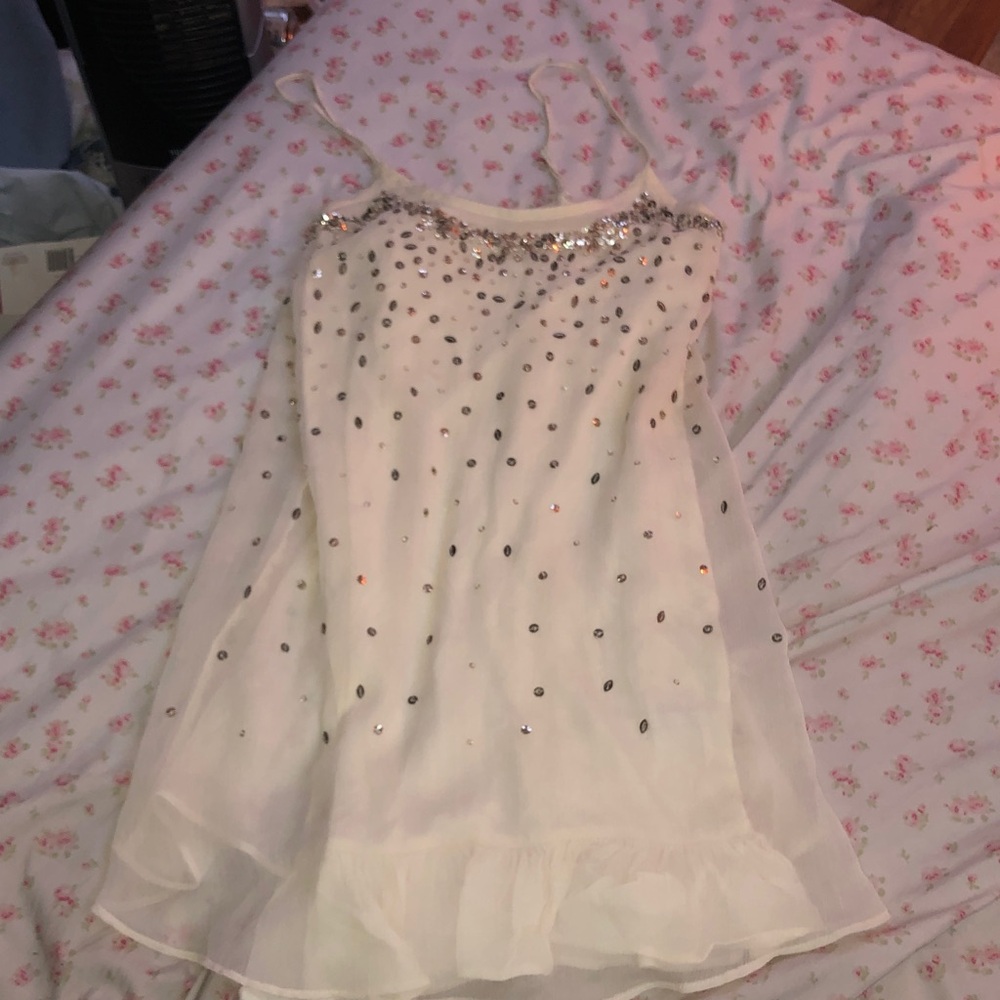 American Eagle Outfitters White Sequin Spaghetti Strap Chiffon Dress